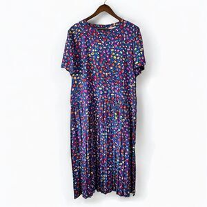 Talbots Vintage 90s Floral Rayon Short Sleeve Pleated Midi Shift Dress Size 16